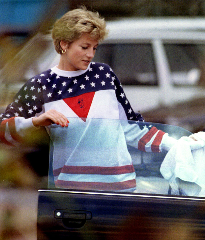 Princess Diana in yet another USA-themed sweatshirt.&nbsp;