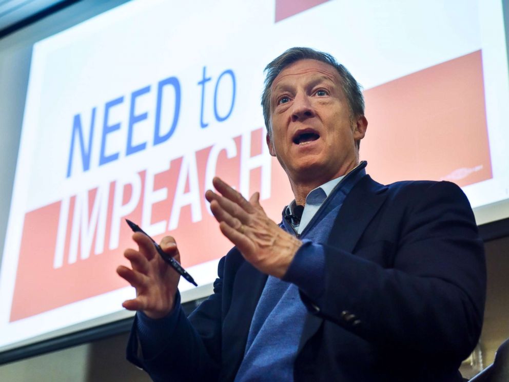 PHOTO: Tom Steyer holds one of his Need to Impeach town hall meetings at Doubletree Hotel on March 20, 2018, in Largo, Md.