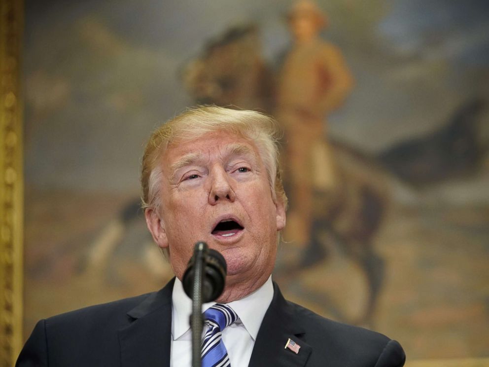 PHOTO: President Donald Trump speaks before signing Section 232 Proclamations on Steel and Aluminum Imports in the Oval Office of the White House, March 8, 2018, in Washington.