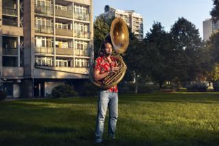 Bruce Stevens and his Sousaphone in Oval, London
